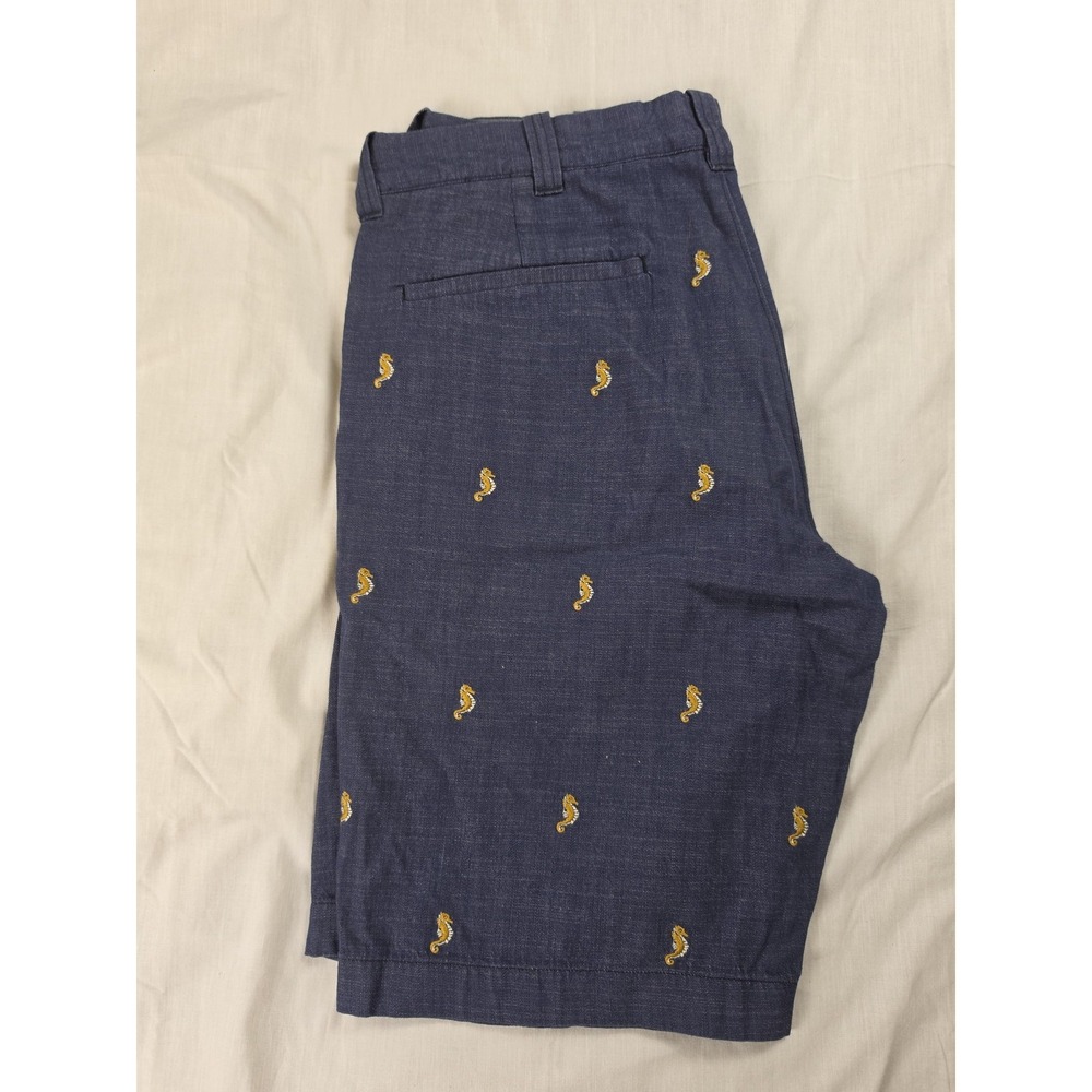 J Crew Shorts Mens 31 Blue Seahorse Embroidered Chino 10.5 Inseam Nautical